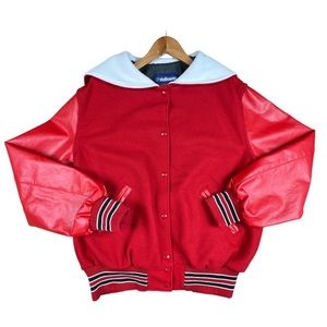 90s Holloway Cherry Red Wool Vintage Varsity Letterman Jacket Large Lady Falcons